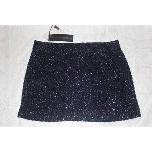 NWT Karina Grimaldi beaded silk mini skirt Blue s